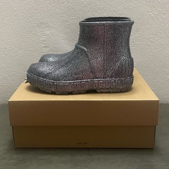 UGG Drizlita Glitter Ankle Rainboots Kids Sz 3 Gray PVC Upcycled Wool Waterproof - Picture 8 of 13